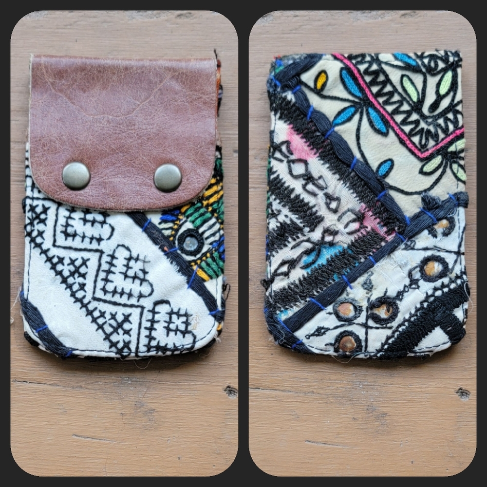 🍄🪬 Free People Boho Embroidered Repurposed vtg banjara hippie Wallet card case